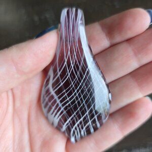 Vintage Blown Glass Necklace Pendant Teardrop Swirl Artisan Artsy Boho Festival